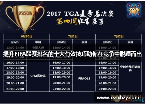 提升FIFA联赛排名的十大有效技巧助你在竞争中脱颖而出